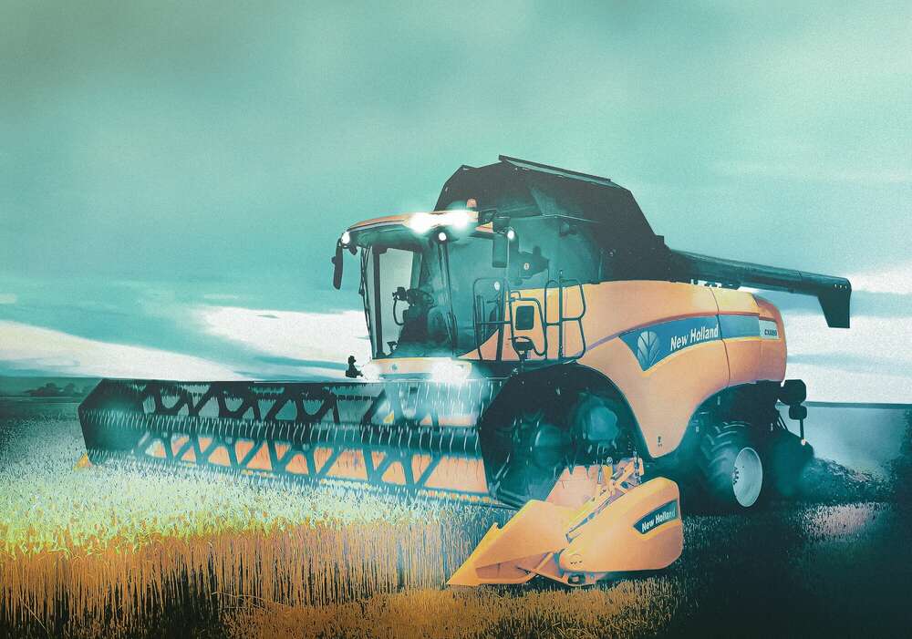 Industriefotografie - Werbeaufnahme eines M&auml;hdreschers auf dem Feld. Advertising photography of a Combine harvester on the field. (Oliver Stamm Werbefotograf Fotodesigner)