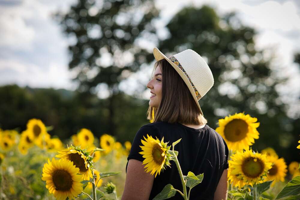 Shooting im Sonnenblumenfeld (Sascha Blei Fotografie)
