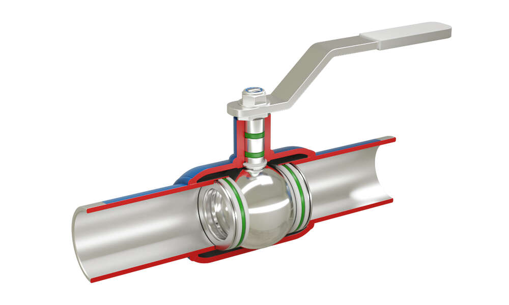 Bild des Kugelhahns mit Schnittansicht (Angolt-Render)